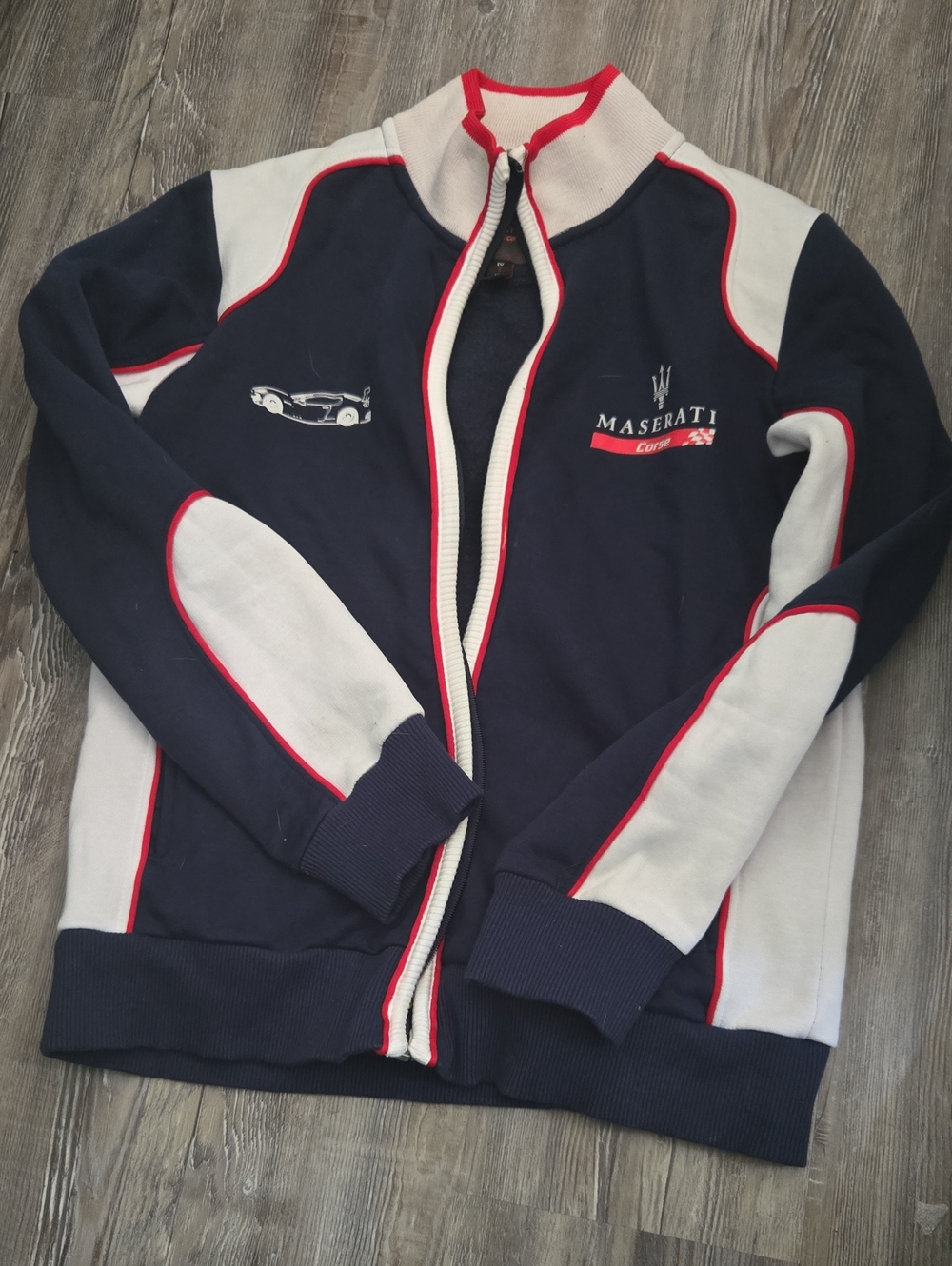 Men’s Navy and White Zip-Up Racing Sweater